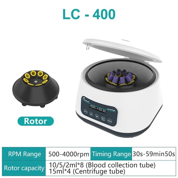 Plasma Centrifuge Maskine, Digital Kontrol, Flere Rørstørrelser, LC-400, EU-stik