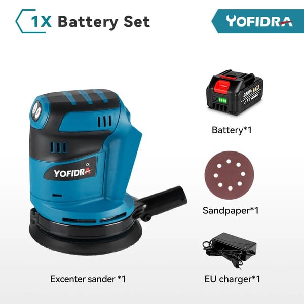 Elektrisk orbital sliber, 125 mm diameter, 3 justerbare hastigheder,1 Batteri-EU-Stik