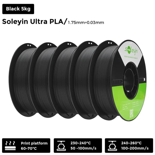 3D-printer filament, 1,75 mm diameter, miljøvenligt materiale,Sort 5kg