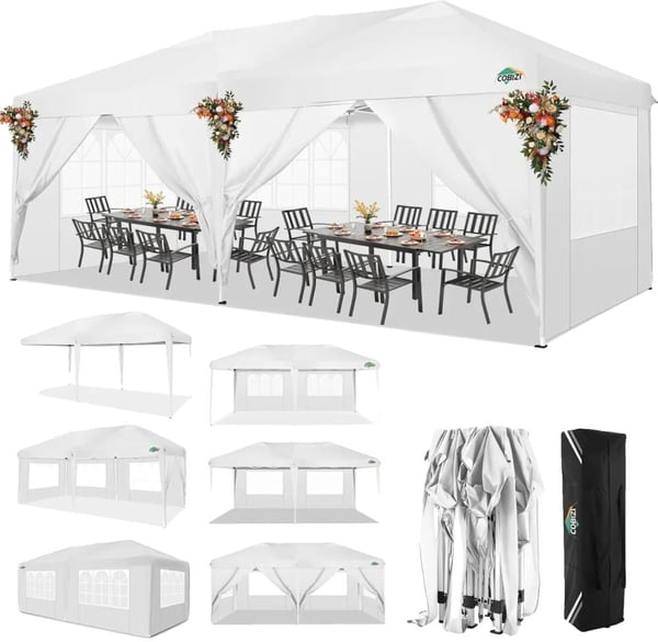 Pavillon, Vandtæt, Justerbar Højde,3x6m, Hvid