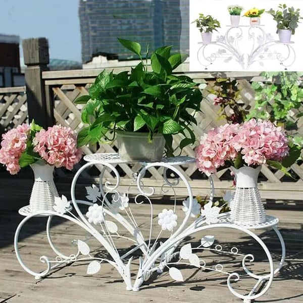 Plante Stativ, Rustfrit Metal, 4 Potte Display, Hvid