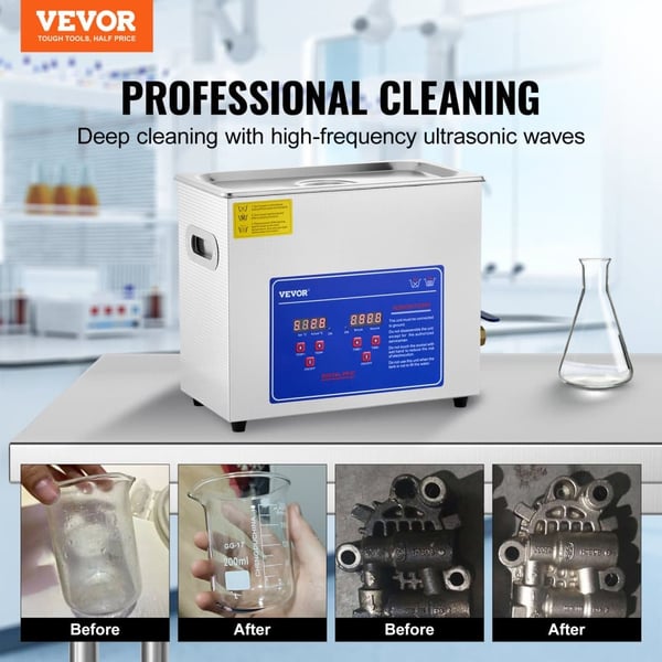 Ultralydsrenser, 6L kapacitet, 300W varmeeffekt, 40kHz frekvens