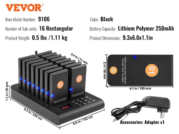 Restaurant Pager System, Lang Batterilevetid, Bred Dækning,16 stk