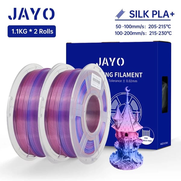 JAYO Silk PLA+ Regnbue Filament, Dobbelt/Tre Farver, 1,1 kg Nettovægt,SILK Regnbue 02