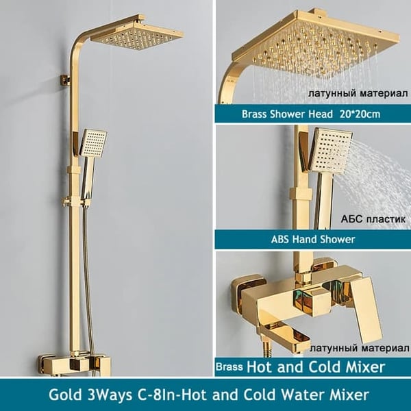 Badeværelse Bruse System, Regnbruser Hane, Varm Kold Vand, Gold 3Ways C