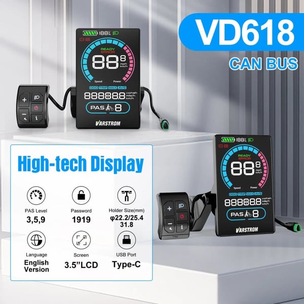 Display, Kompatibel med CAN Bus E-Cykler, Vandtæt Design,VD618 Farve(0-9 Pas)