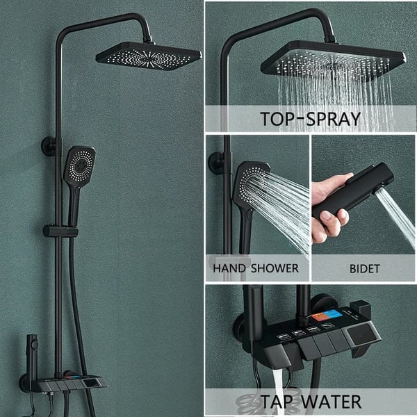 Bruserarmatur Sæt, Top Spray, Håndbruser, Bidet,Sort Skærm