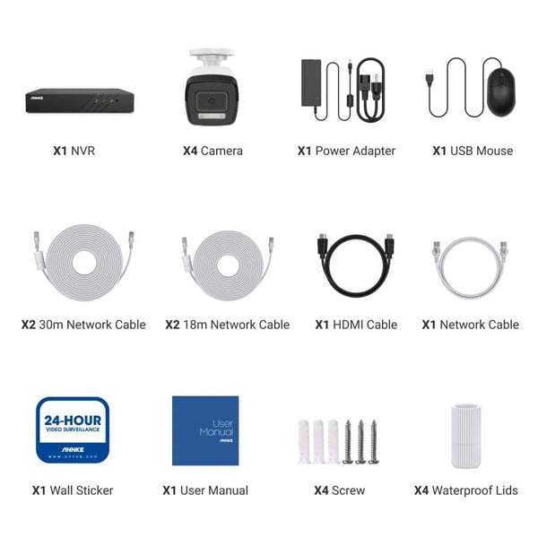 5MP Sikkerhedskamerasystem, Smart Dual-Light, IP67 Vandtæt, AI Bevægelsesdetektion,med 4 stk. kameraer, Ingen