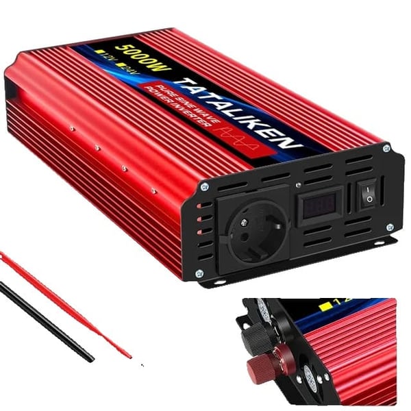 Ren Sine Inverter, 4000W Strøm, LCD Skærm, 5000W EU, 12v, 220V 50HZ