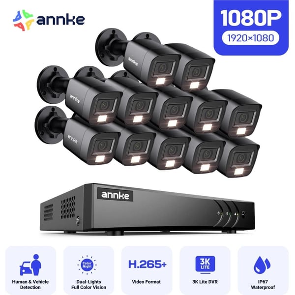 Sikkerhedskamera System, AI Detektion, Farve Natvision,12Pcs 0TB