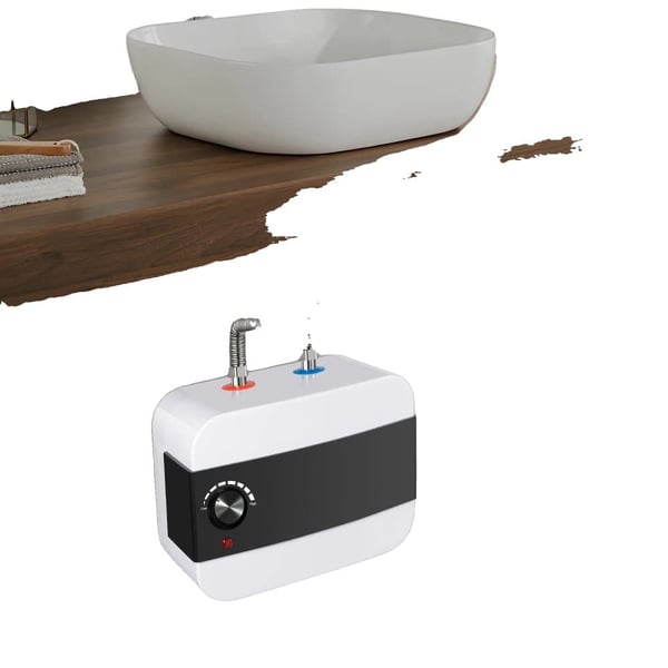 Elektrisk øjeblikkelig vandvarmer, 1500 watt, 1,58 gallons kapacitet, 316L rustfrit stål, dimensioner 12,8 x 9 x 10,63 tommer