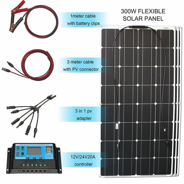 Solcellepanel Kit, 100W Effektudgang, Fleksibel og Udendørs Brug, 300w solcellekit