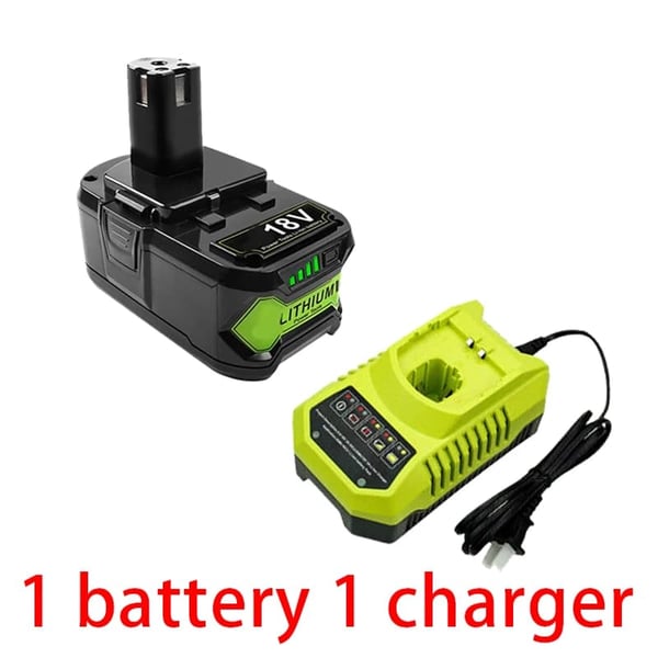 RYOBI P108 Batteri, 18V Lithium-Ion, Flere Kapacitetsmuligheder,1 batteri 1 oplader