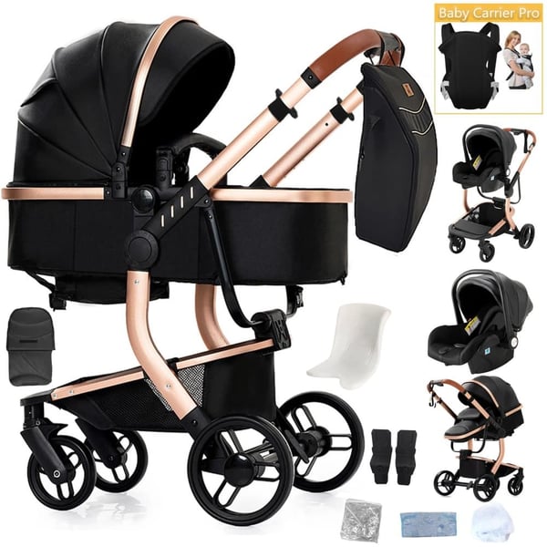 Babyvogn, Letvægtsdesign, Multi-Position Læne,518-Sort