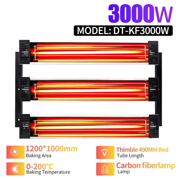 Infrarød Malingshærdningslampe, Kulfiber Rør, Effektiv Opvarmning,220V, KF-3000W