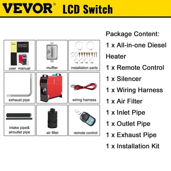Parkeringvarmer, 8KW Varmekraft, Alt-i-én Design, LCD Switch