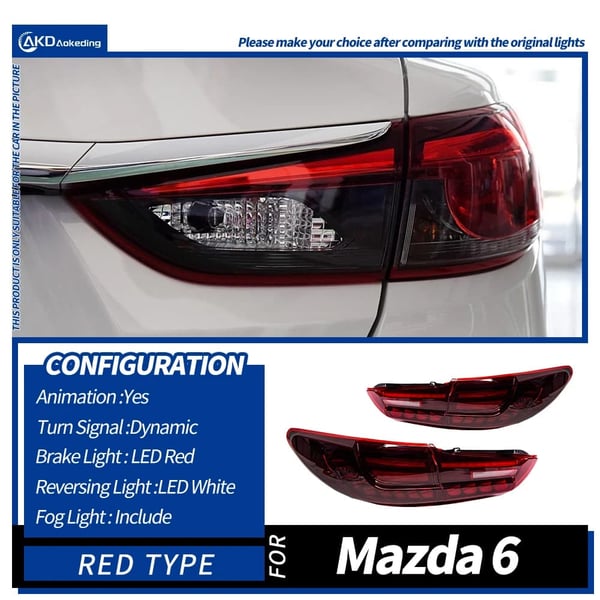 Baglygter til Mazda 6, Dynamisk Signal Lampe, Høj Lumen Ydelse,Rød Én Sæt