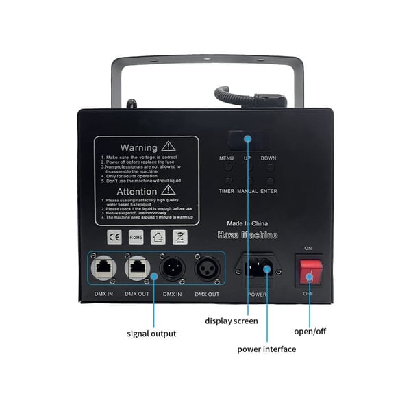 Røgmaskine, 1000W Effekt, DMX Kontrol,EU stik, sort