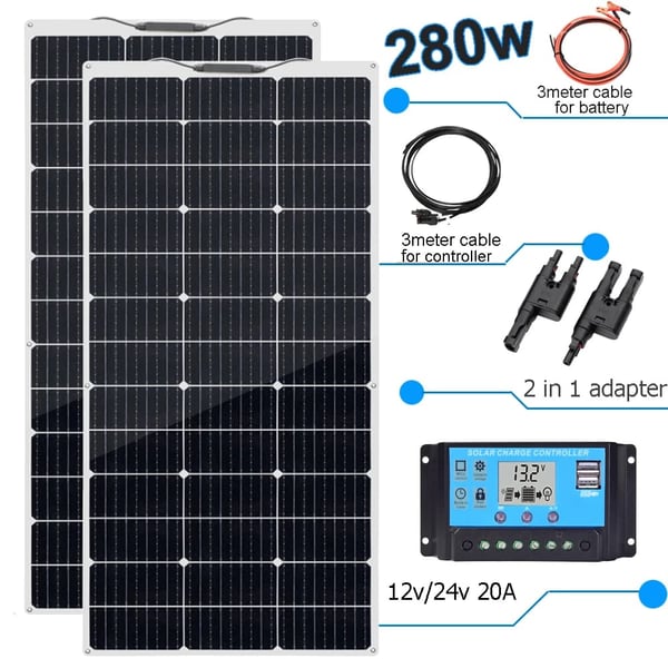 Solcellepanel Kit, 280W Effektudgang, Fleksibelt Design,280w kit-a