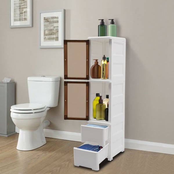 Opbevaringsskab, 4-niveau design, 25x38x114 cm, 5-10 kg belastningskapacitet, nem mobilitet