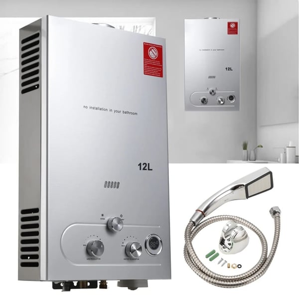 Gasvandvarmer, tankløs design, op til 18 liter pr. minut,18L 36KW, Sølv