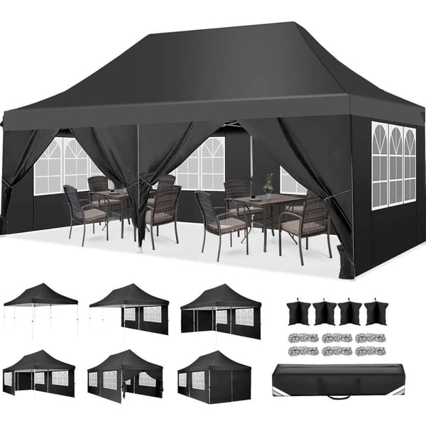 Pop Up -katos, vedenpitävä, irrotettavat seinät,3x6M, Musta