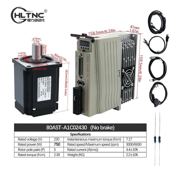 Servo Motor Kit, AC Driver, Høj Moment Ydeevne,220V, 750W