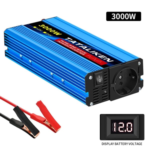 Strømomformer, DC 12V til AC 220V, Europæisk stik,12V3000W220V-LED