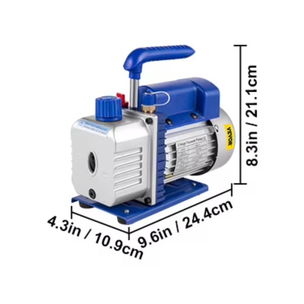 VEVOR vakuumpump, flera flödeshastigheter, hållbara effektalternativ, 3 CFM 1-4 hk mätare, EU