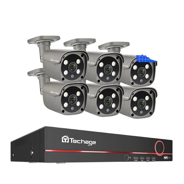 Techage Sikkerhedskamera System, 8 Kanal NVR, AI Menneske Detektion,1T, 8CH 6 stk 5MP kamera