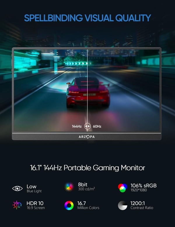Bærbar Skærm, 16,1 tommer, 144Hz Opdateringsfrekvens,16.1 144hz Z1FC