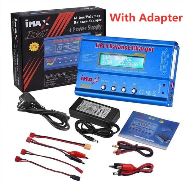 Batterioplader, 80W, Digital RC Lipo Oplader, , Blue with Adapter, EU PLUG