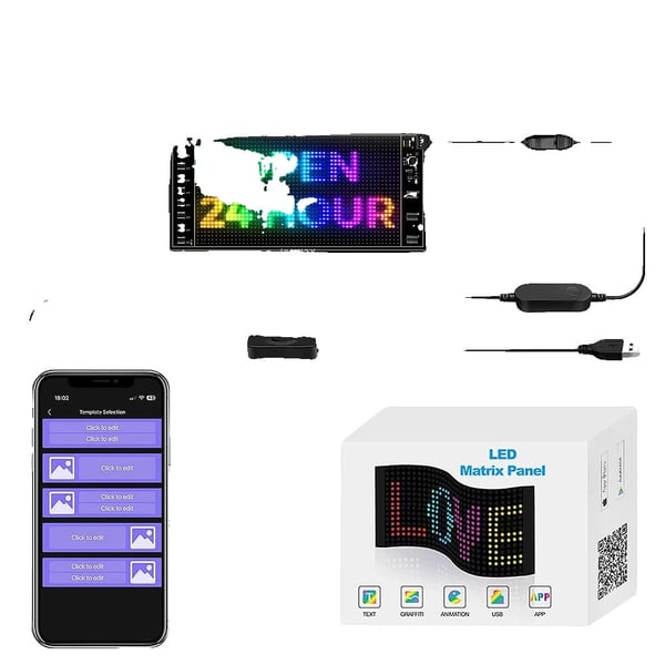 Flexibel LED-matrispanel, APP-kontroll, vattentät design, 12x27cm