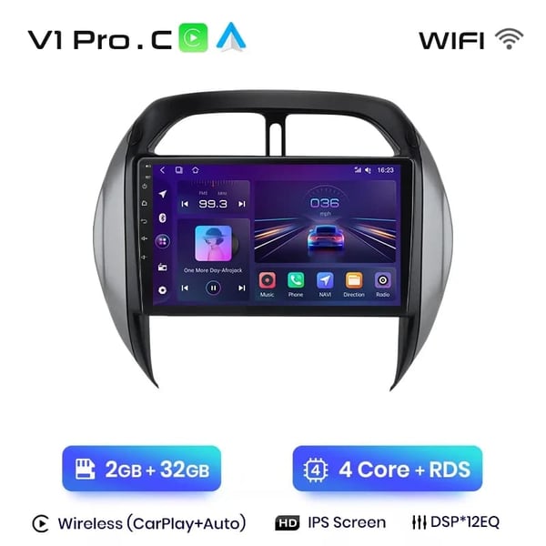 Carplay, Android Auto, Trådløs forbindelse, Indbygget GPS, Kompatibilitet med Toyota RAV4 2003-2005,V1 Pro C (2GB 32GB)