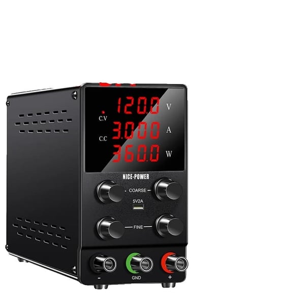 DC-virransyöttö, säädettävä jännite jopa 30V, maksimivirta 10A,(120V3A)musta