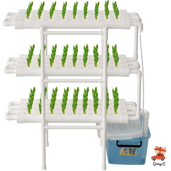 Hydroponisk grøntsagsdyrkningskit, 3 lag, 108 plantepladser, PVC-materiale, jordløs system, kompakt design