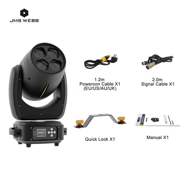 LED Moving Head Lys, Zoom Funktion, RGBW Farveblanding, 4x40w, EU-stik