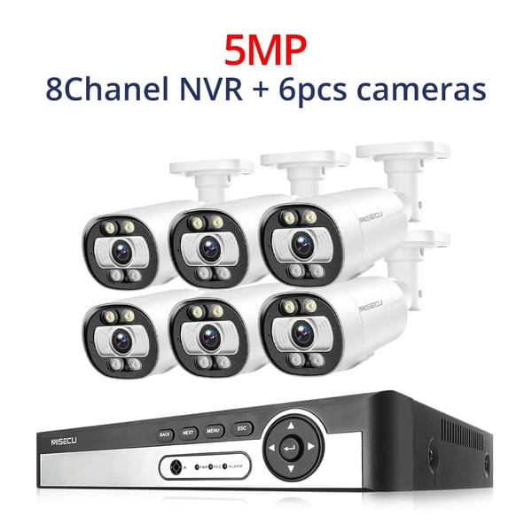 Övervakningskamerasystem, 8CH Videoingång, Mörkerseende Upp till 25m, 8CH NVR 6PCS CAM 5MP-b, 1T-e