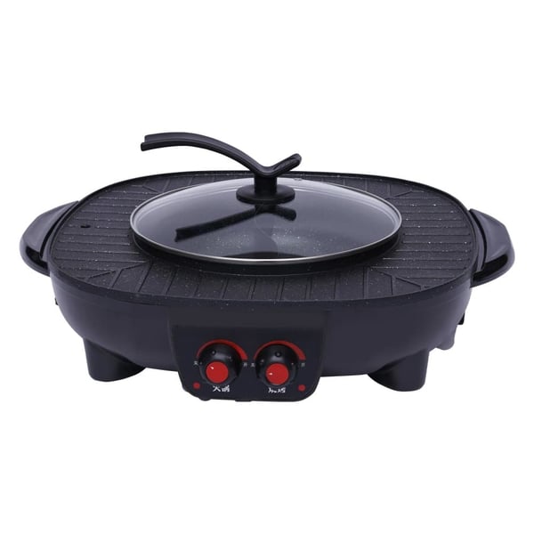 Elektrisk Grill & Hot Pot, 2000W Effekt, Non-Stick Overflade,sort