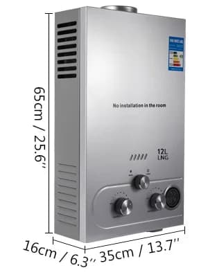 Tankløs Propan Gasvarmer, Flere Størrelser Tilgængelige, Rustfrit Stål Konstruktion, 12 liter, 24 kilowatt