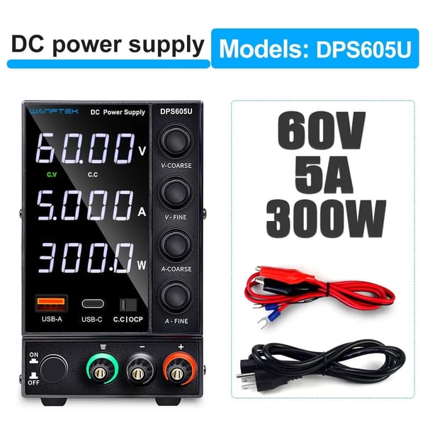 Justerbar DC-strømforsyning, 30V 5A udgang, USB-opladningsporte,DPS605U 60V 5A