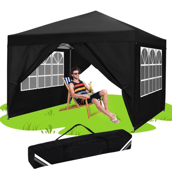 Gazebo, vedenpitävä katos, irrotettavat sivuseinät,Musta