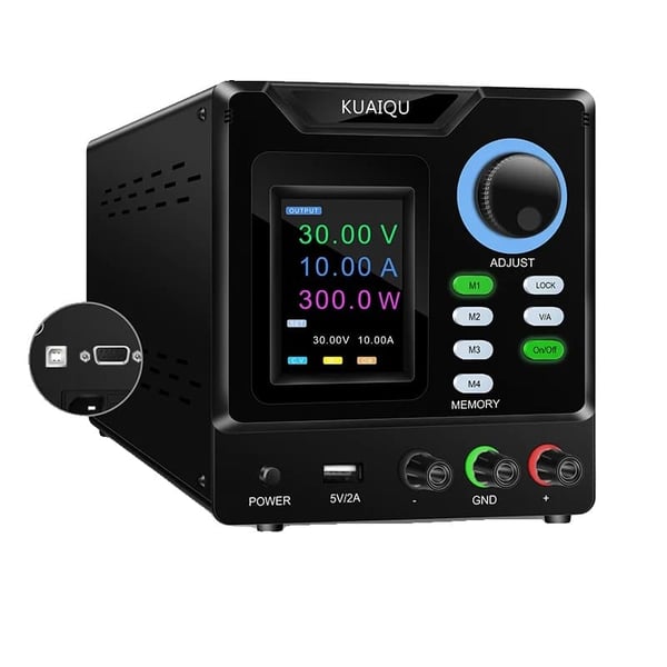 Programmerbar DC Strømforsyning, Programmerbar, USB og RS-232 Forbindelse, 30V 10A 300W, AC 220V