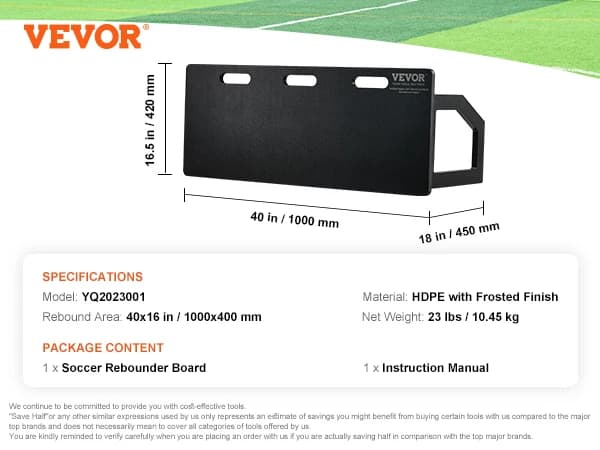 Fodbold Rebounder Board, Holdbar HDPE Konstruktion, Fleksible Størrelser,40X16 tommer