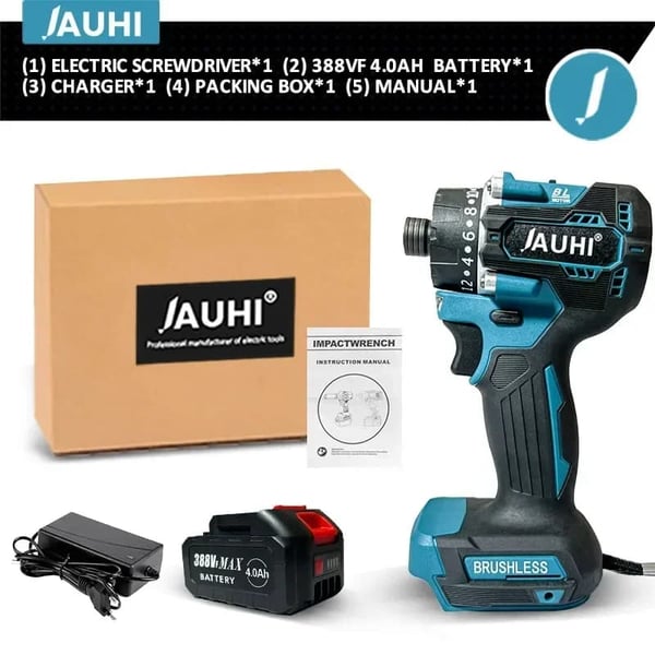 JAUHI Børsteløs Skruetrækker, 280N.m Moment, 4000rpm Hastighed,1 Batteri-388VF