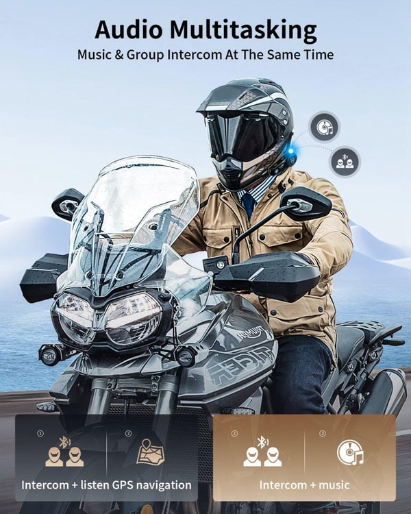 Bluetooth Motorcykel Intercom Headset, kapacitet til 8 ryttere, 2000m afstand, understøttelse af FM-radio