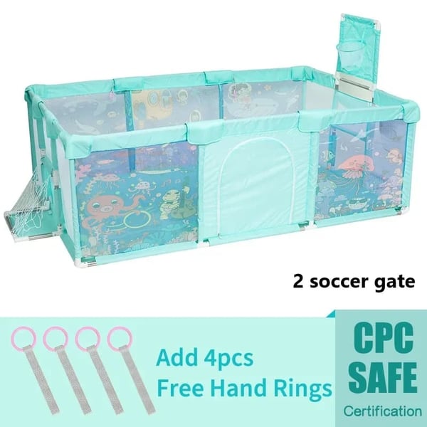 Babylegegrind, 2 fodboldmål, 4 håndtag,Ocean Green 2 net