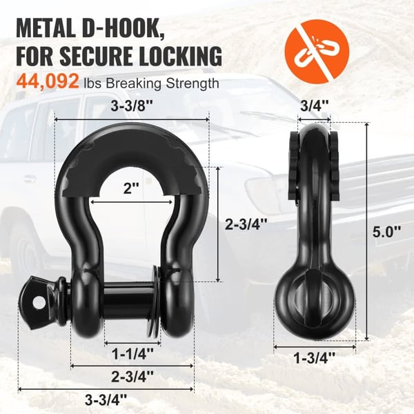 Off-Road Recovery Kit, 30.000 lbs Trækstrop, Holdbare D-Ring Krogene,5 stk