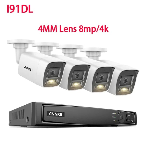 Videoovervågningssystem, 8MP opløsning, Power Over Ethernet,I91DL 8mp 4stk cam-a, Ingen