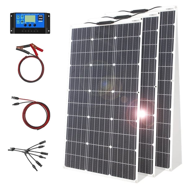 12V Fleksibelt Solpanel Kit, 100W Kapacitet, Monokrystallinsk Materiale, Vandtæt Design,300w Kit